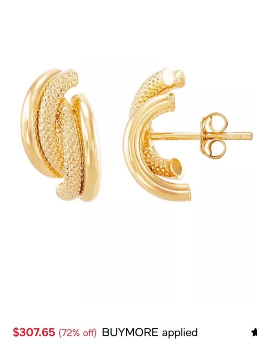 10K Gold Italian J Hoop Stud Earrings